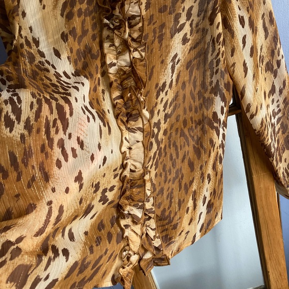 ✨🥳host pick 🤩🥂Chagall Vintage Leopard Print Sheer Ruffled Front Blouse - Sz 8 - Picture 6 of 8